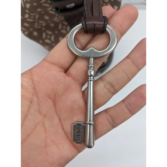 Fossil Maddox Jacquard Brown Geometric Pattern Leather Bucket Bag - Picture 10 of 16